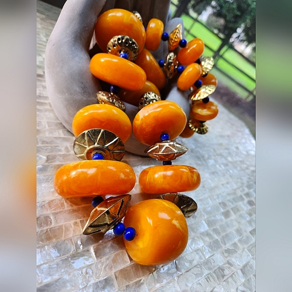 Orange, Goldtone and Blue Multi Use Piece-Home Decor or Necklace